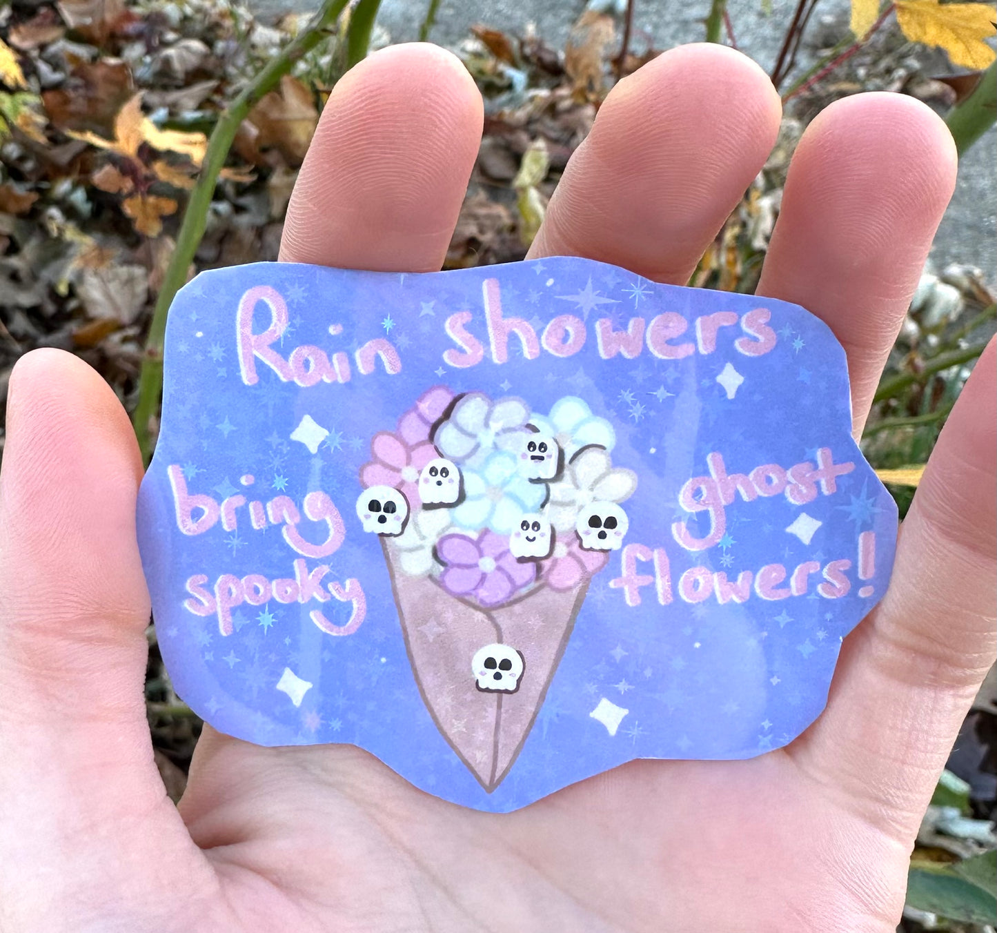 Rain Showers Being Spooky Ghost Flowers Waterproof Vinyl Sticker