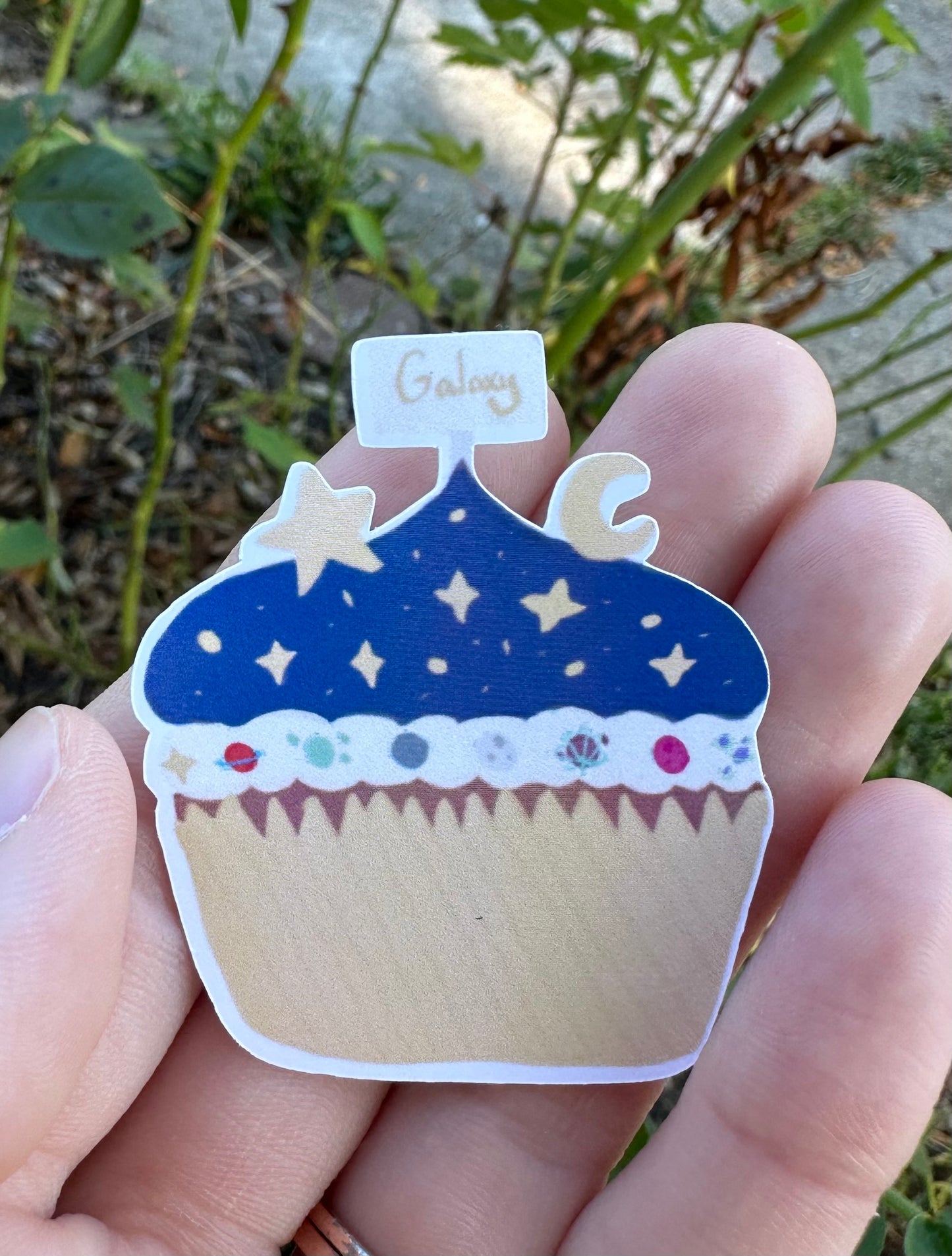 Galaxy Cupcake White Glossy Sticker