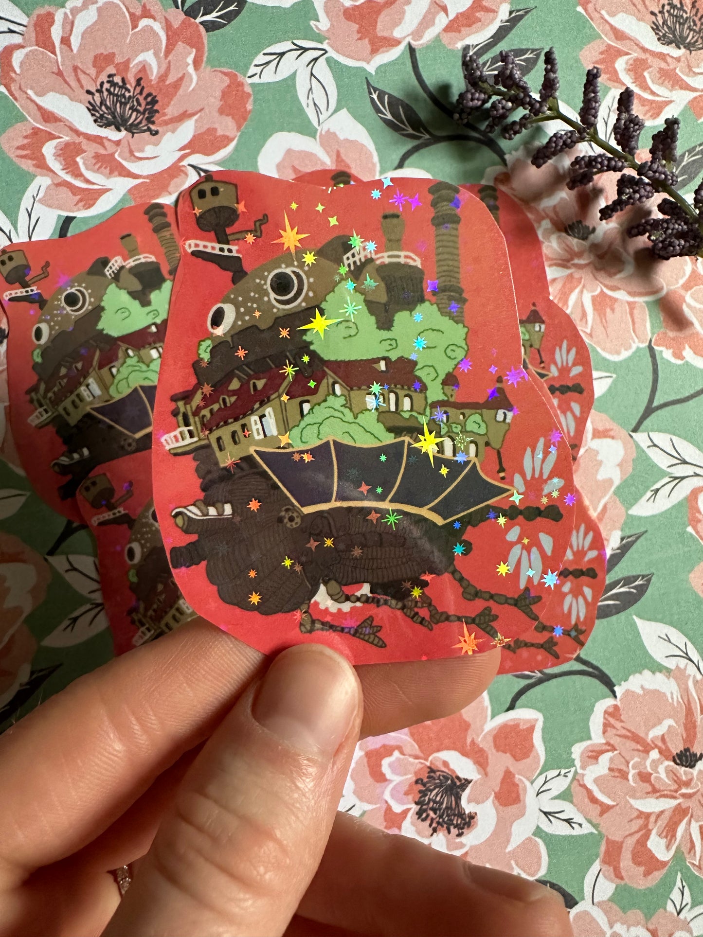 Flying Castle Sparkly Vinyl Sticker