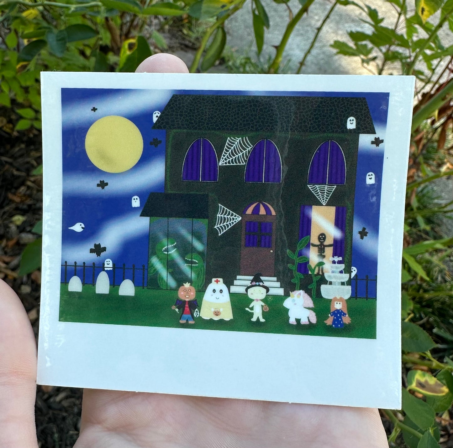 Haunted House with Spooky Friends Photograph Clear Sticker