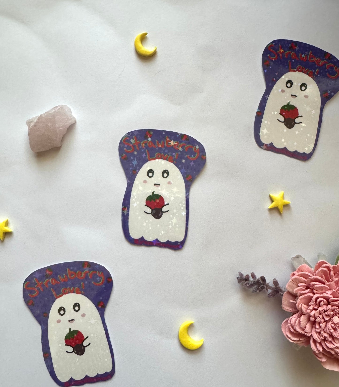 Strawberry Love And Ghosts Sparkly Vinyl Sticker