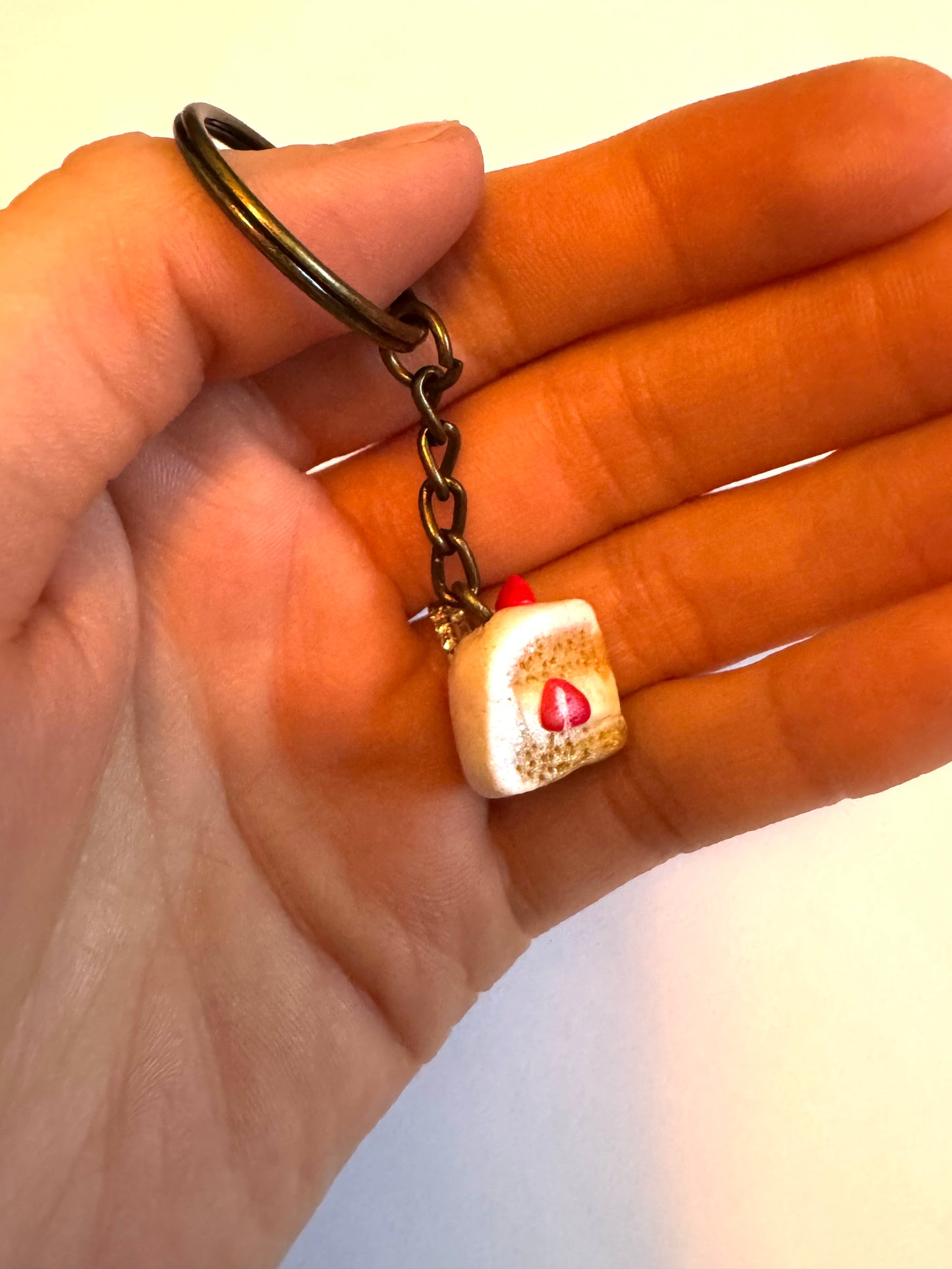 Clay Strawberry Cake Slice Keychain