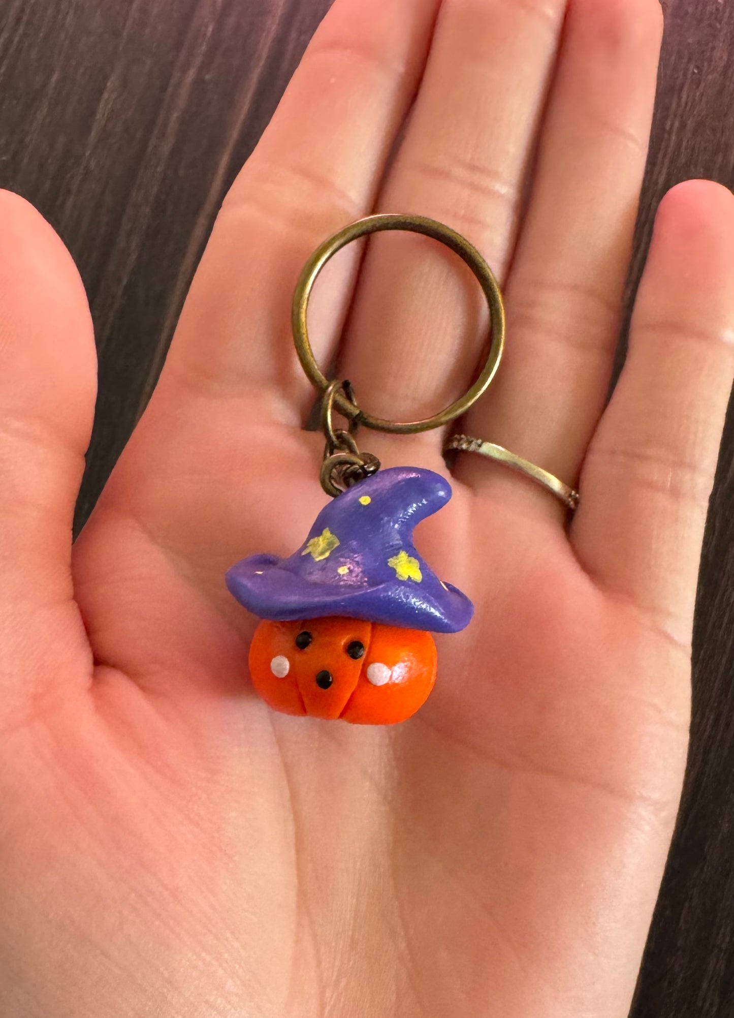 Pumpkin Wizard Clay Keychain