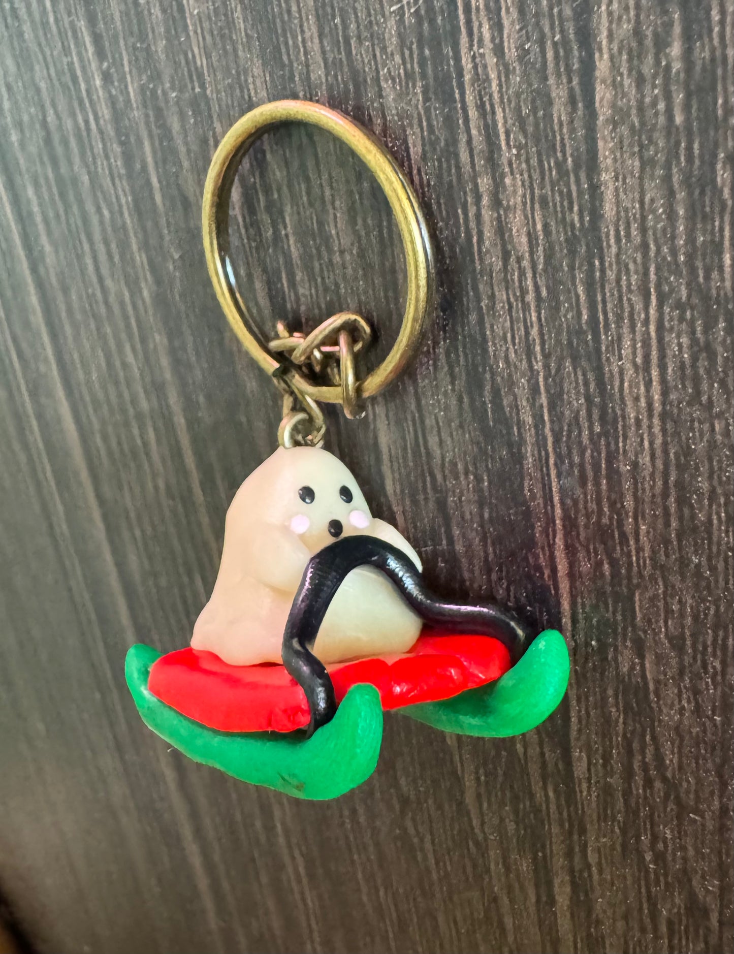 Christmas Ghost Sled Clay Keychain