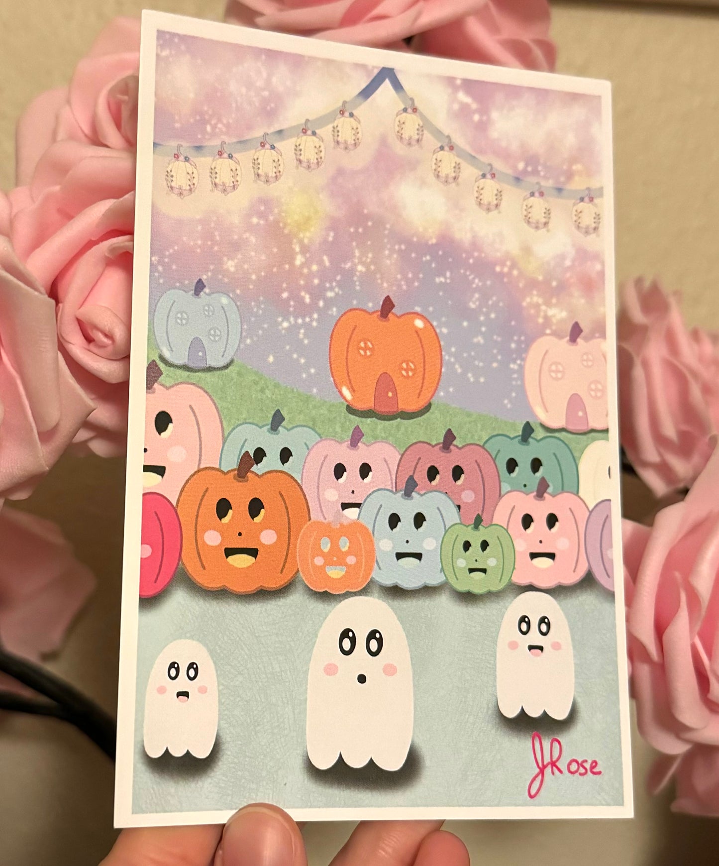 Pastel Pumpkin Village Art Print