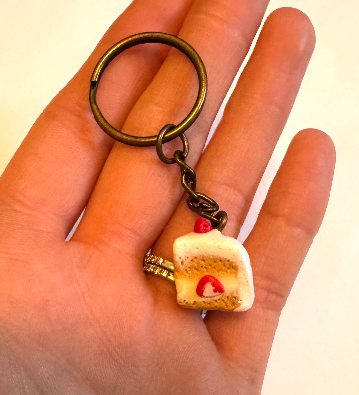 Clay Strawberry Cake Slice Keychain