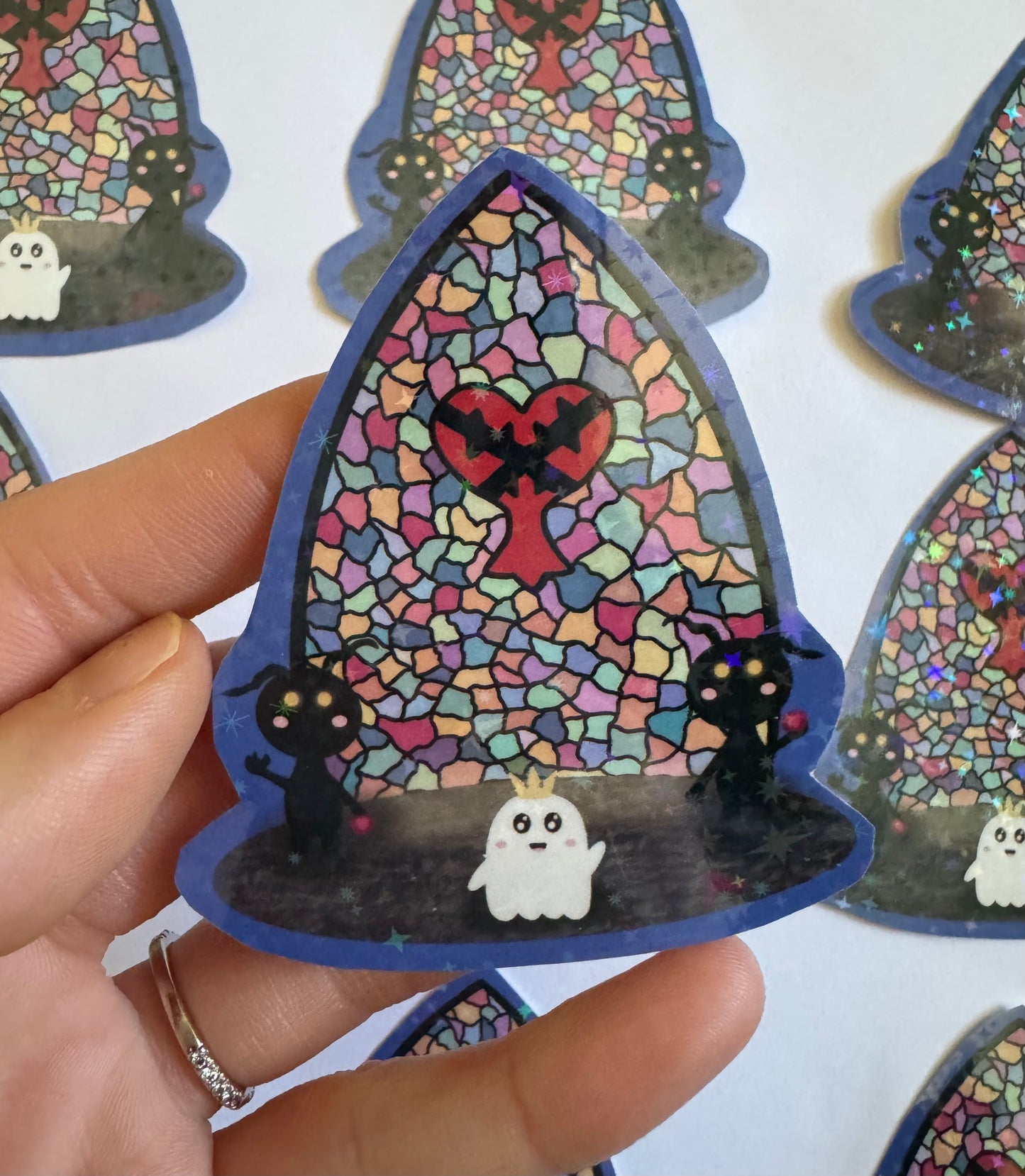 Stained Glass Shadow and Ghost Friends Sparkly Vinyl Sticker