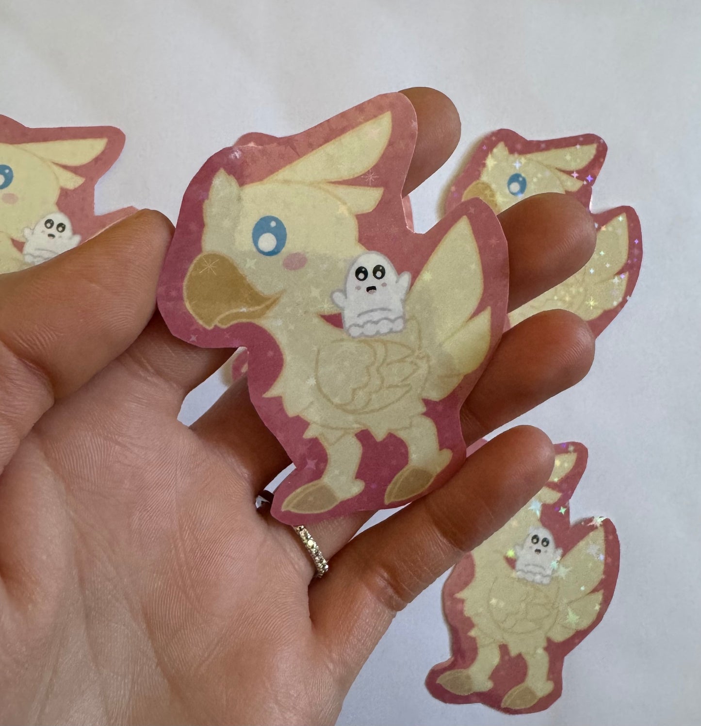 Riding Chicken and Ghost Friend Sparkly Vinyl Sticker