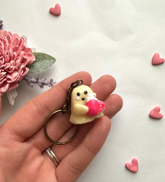Clay Ghost and Coffee with Sprinkles Keychain