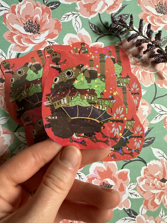 Flying Castle Sparkly Vinyl Sticker