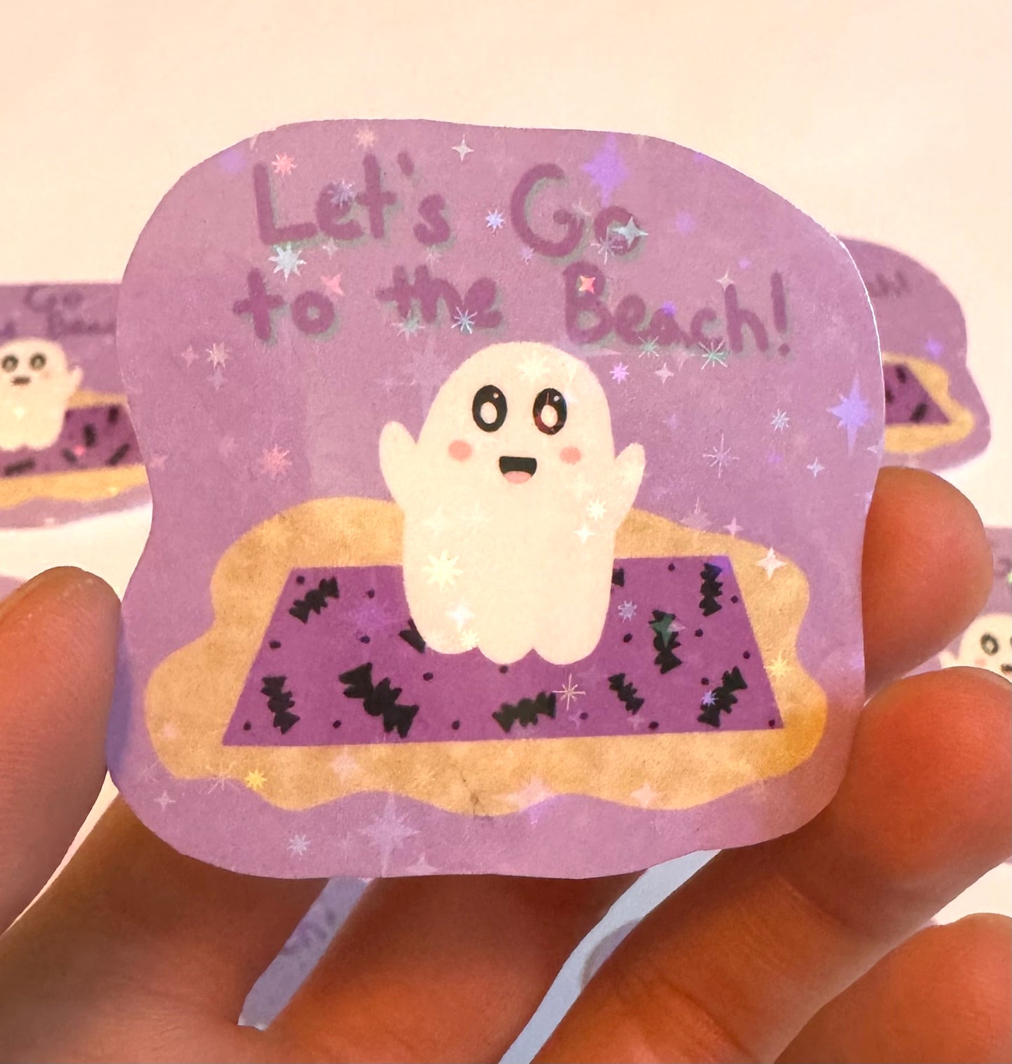 Let’s Go to the Beach Boo Sparkly Holographic Vinyl Sticker