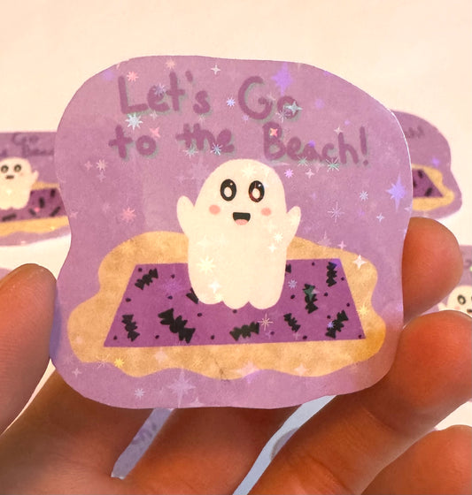 Let’s Go to the Beach Boo Sparkly Holographic Vinyl Sticker