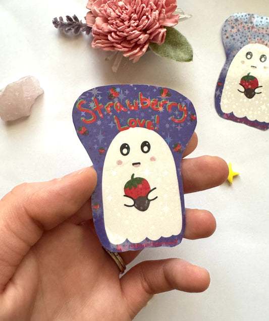 Strawberry Love And Ghosts Sparkly Vinyl Sticker