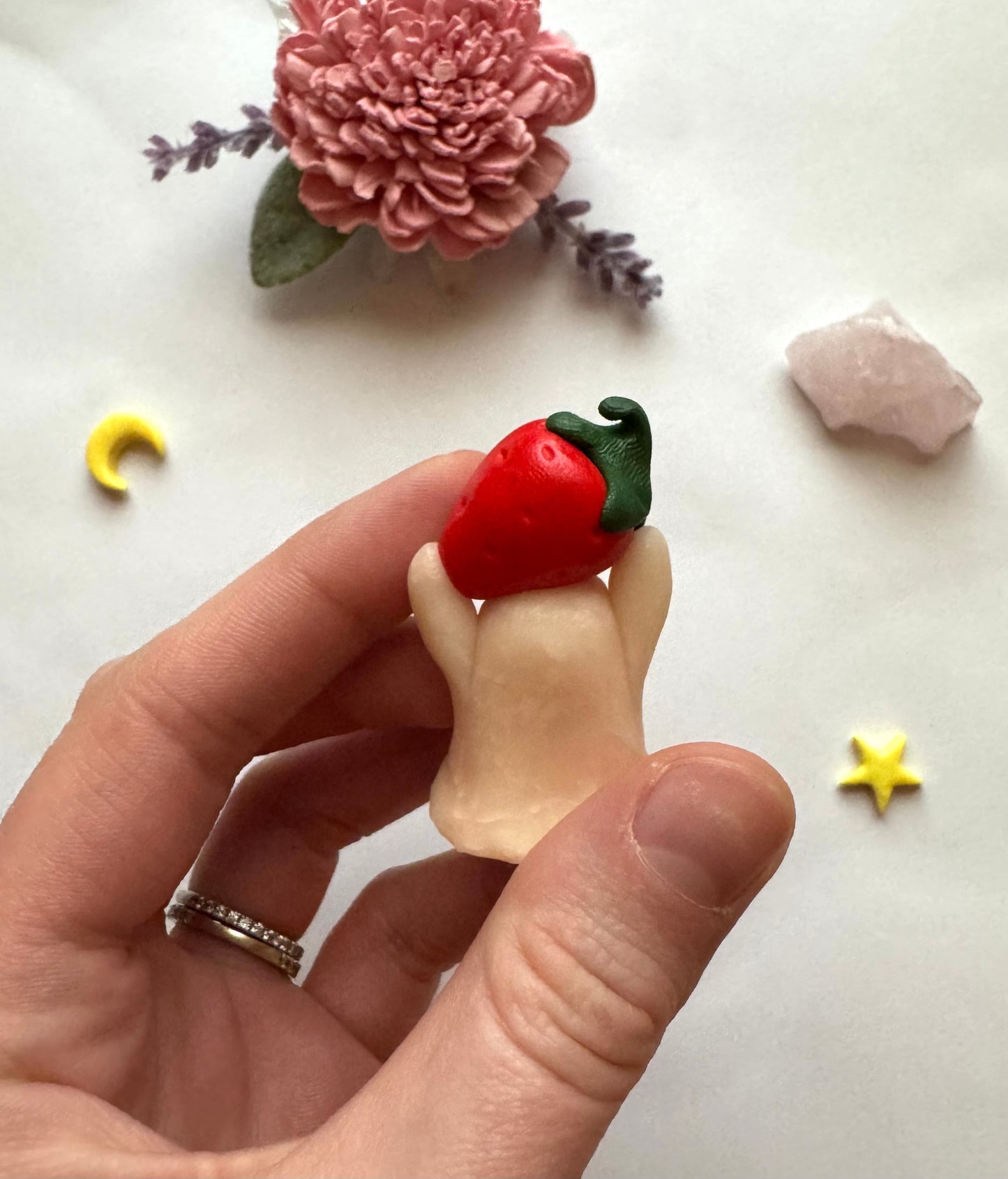 Strawberry Ghost Clay Desk Friend