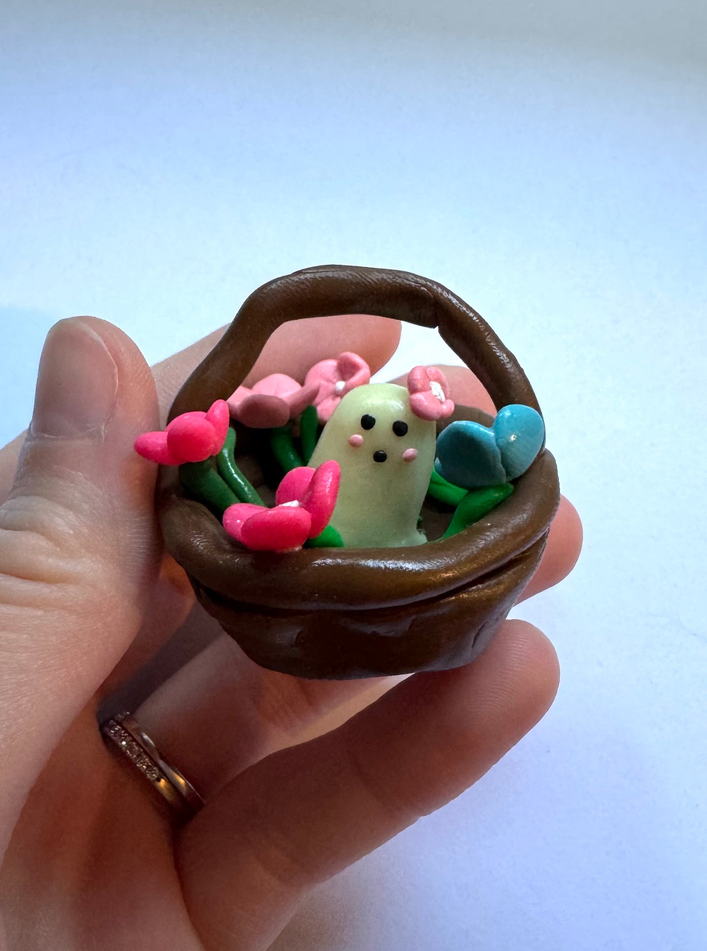 Clay Flower Basket Ghost Desk Friend