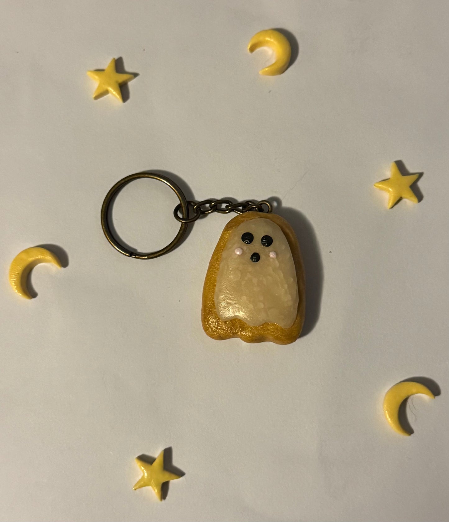 Ghost Frosted Sugar Cookie Clay Glow in the Dark Keychain