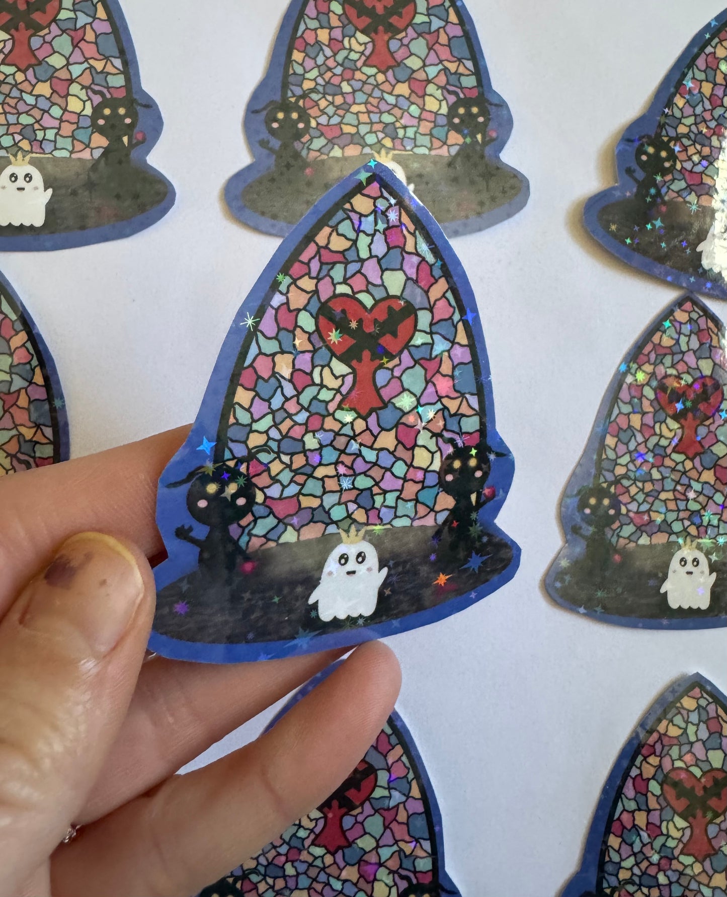 Stained Glass Shadow and Ghost Friends Sparkly Vinyl Sticker