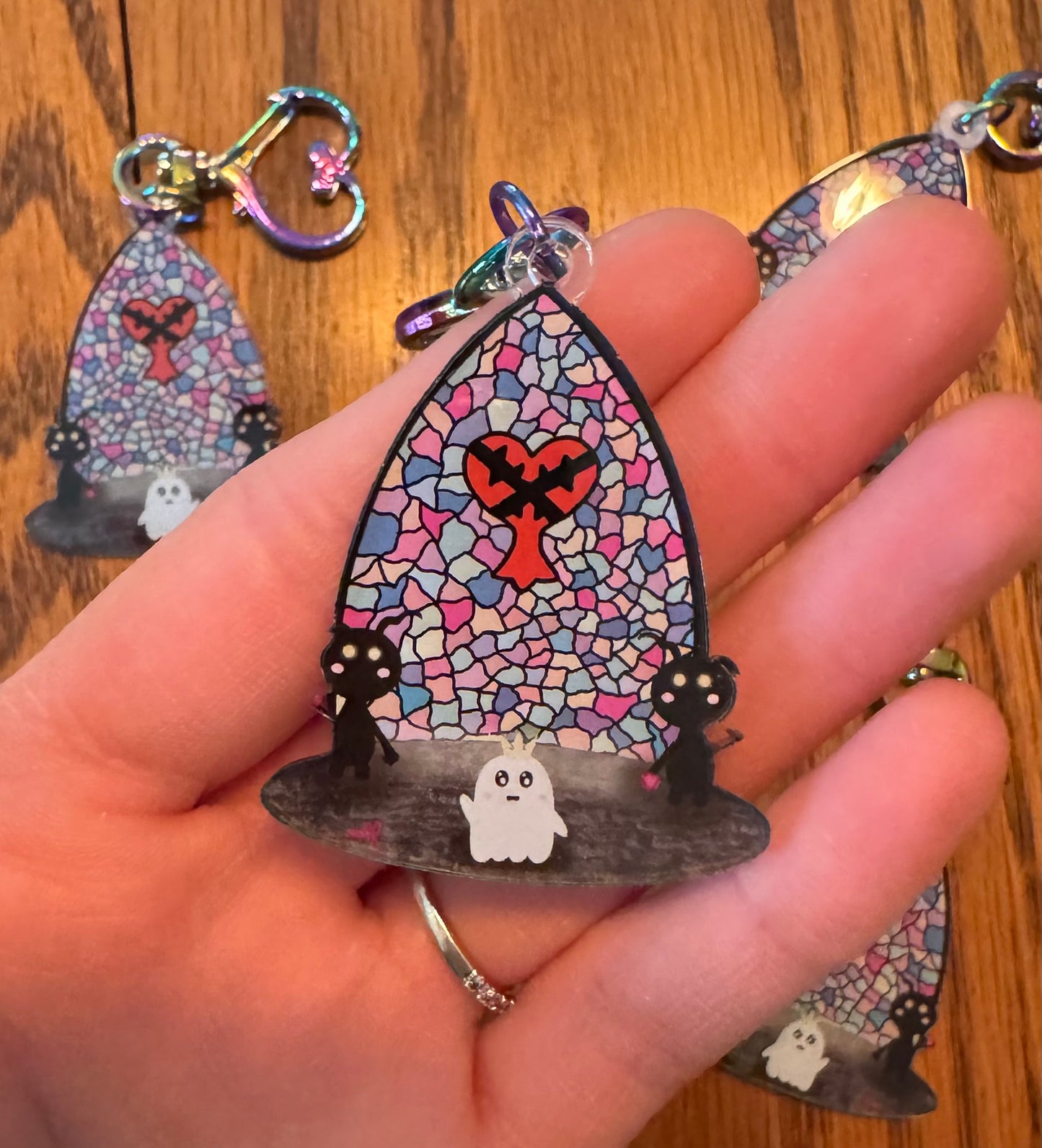 Stained Glass Shadow and Ghost Friend Epoxy Keychain