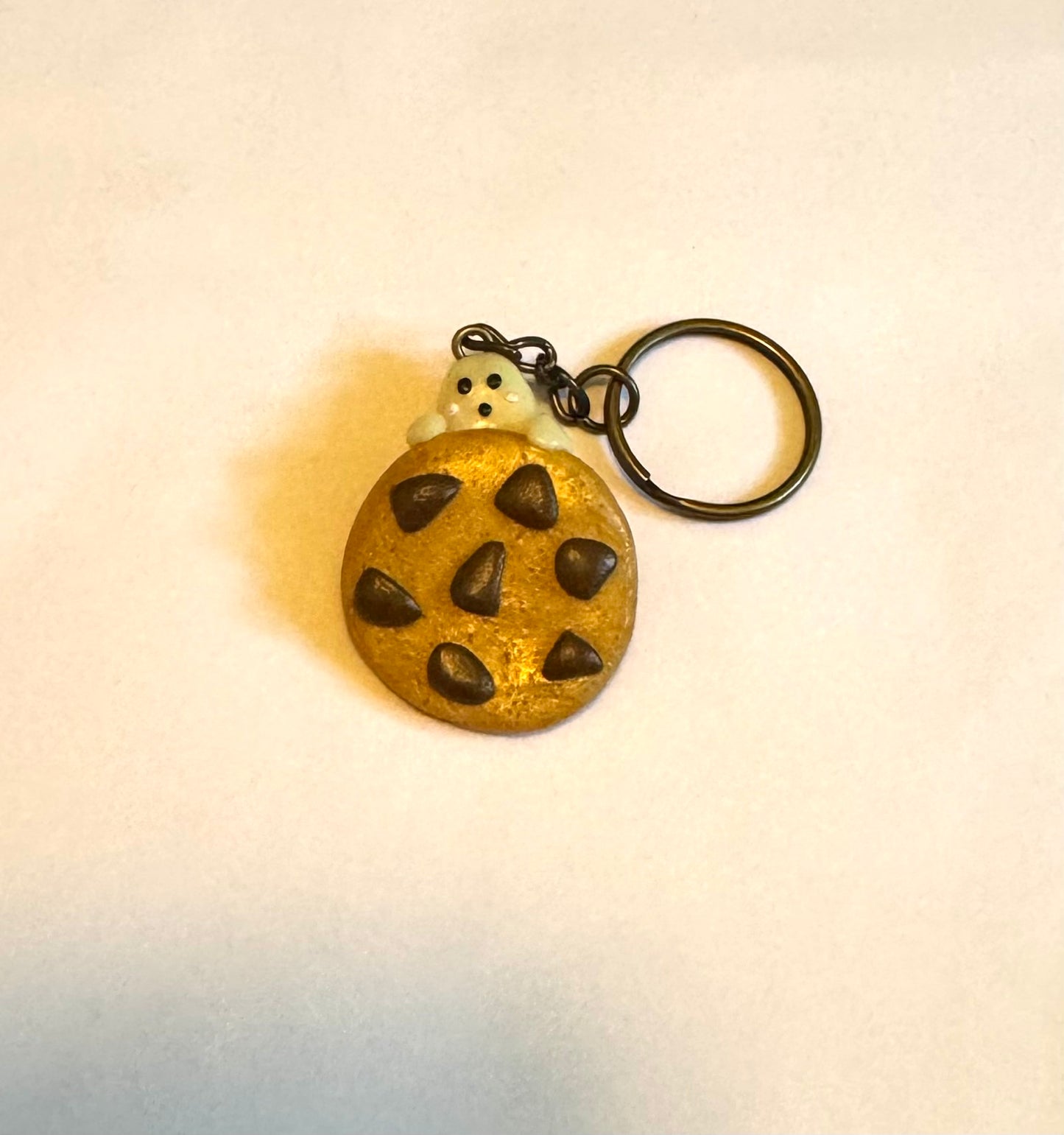 Clay Chocolate Chip Cookie Ghost Keychain