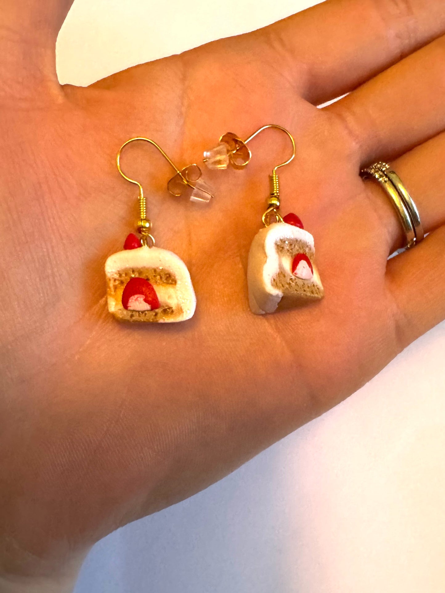 Clay Strawberry Cake Slice Earrings