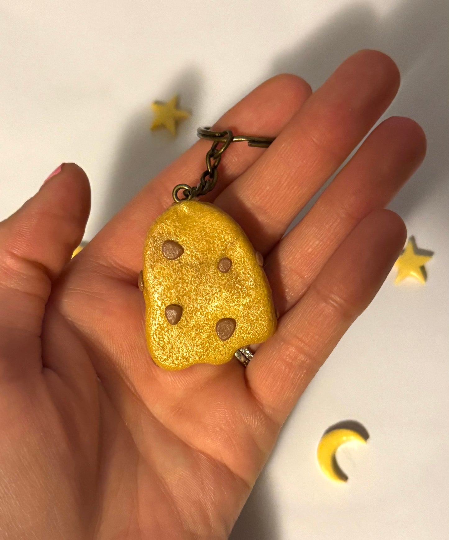 Chocolate Chip Pancake Clay Ghost Keychain