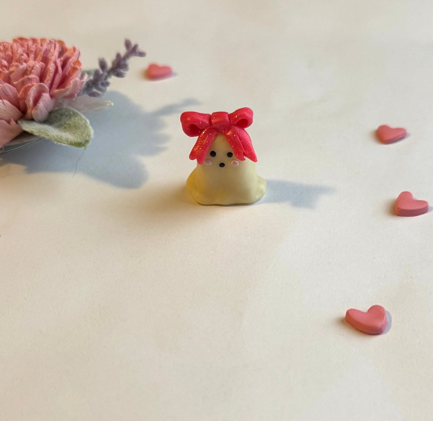 Clay Pink Bow Ghost Desk Friend
