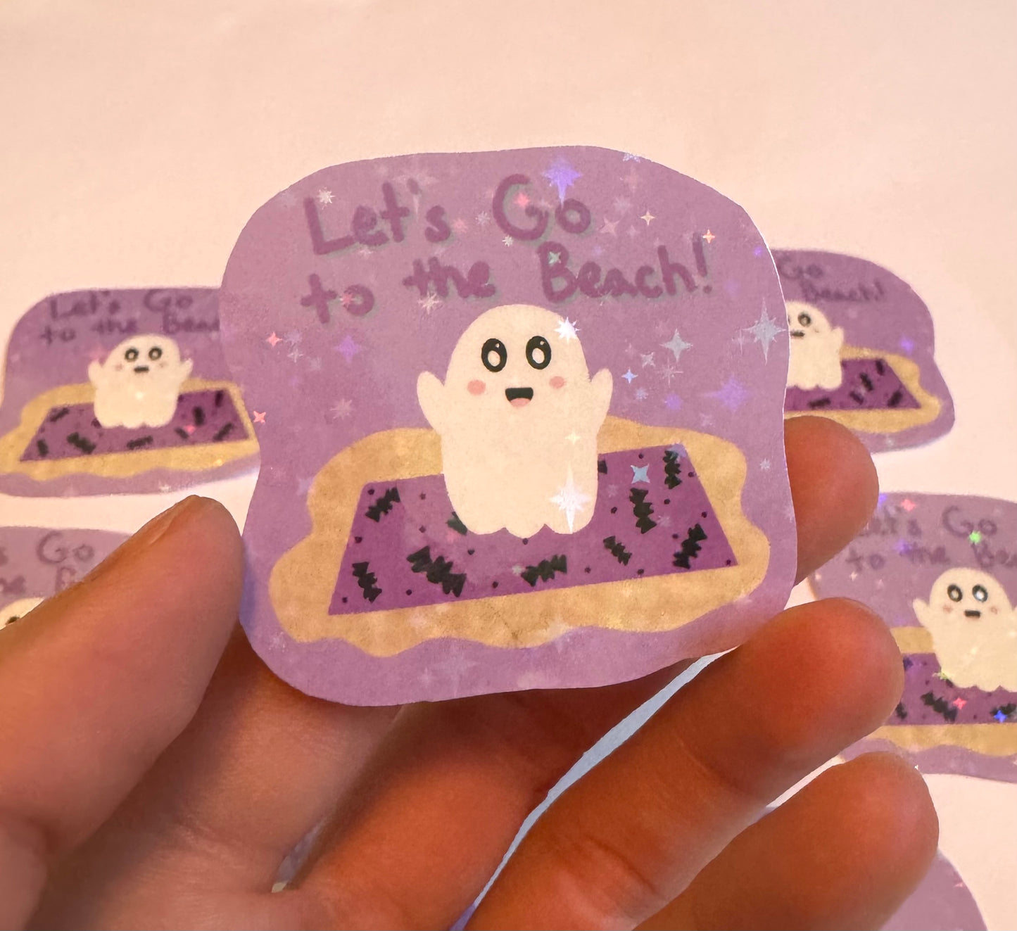 Let’s Go to the Beach Boo Sparkly Holographic Vinyl Sticker