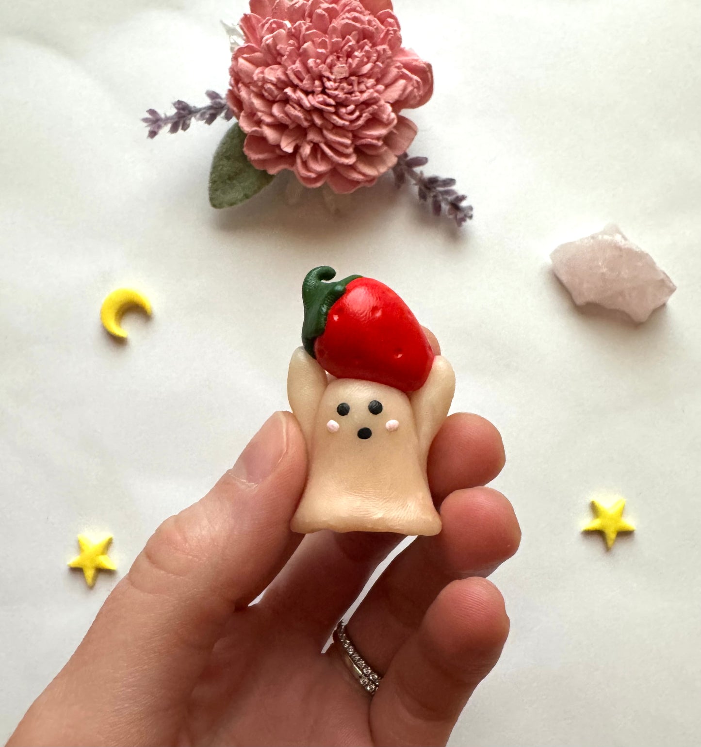 Strawberry Ghost Clay Desk Friend