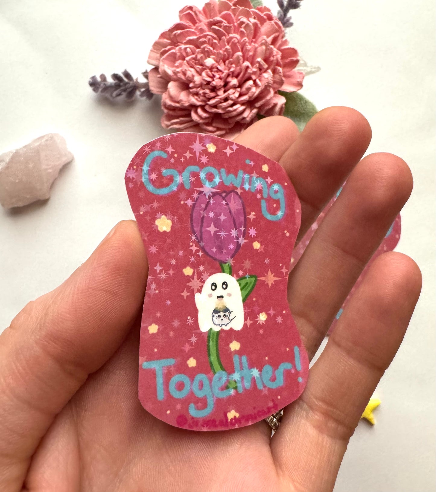 Growing Together with the Flowers Sparkly Vinyl Sticker