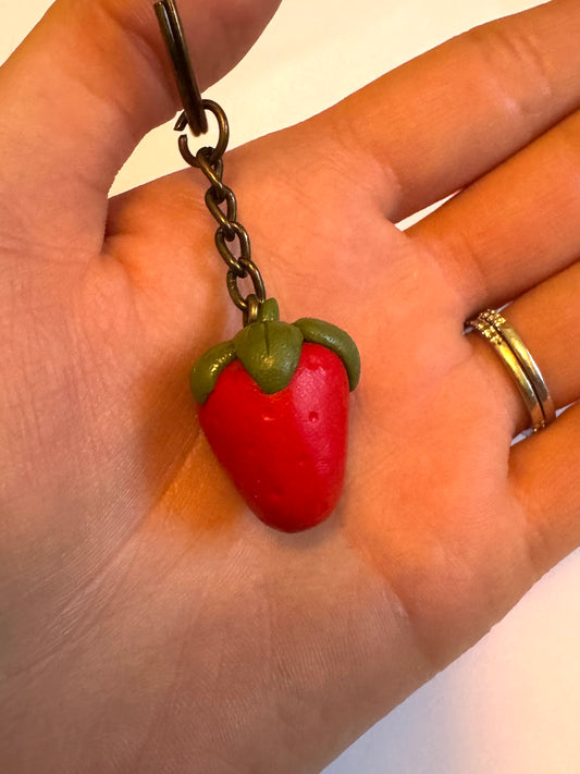 Clay Strawberry Keychain