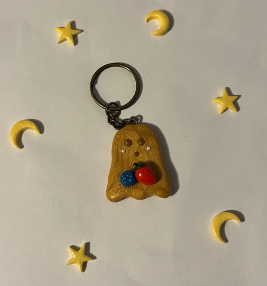 Strawberry and Blueberry Ghost Pancake Clay Keychain