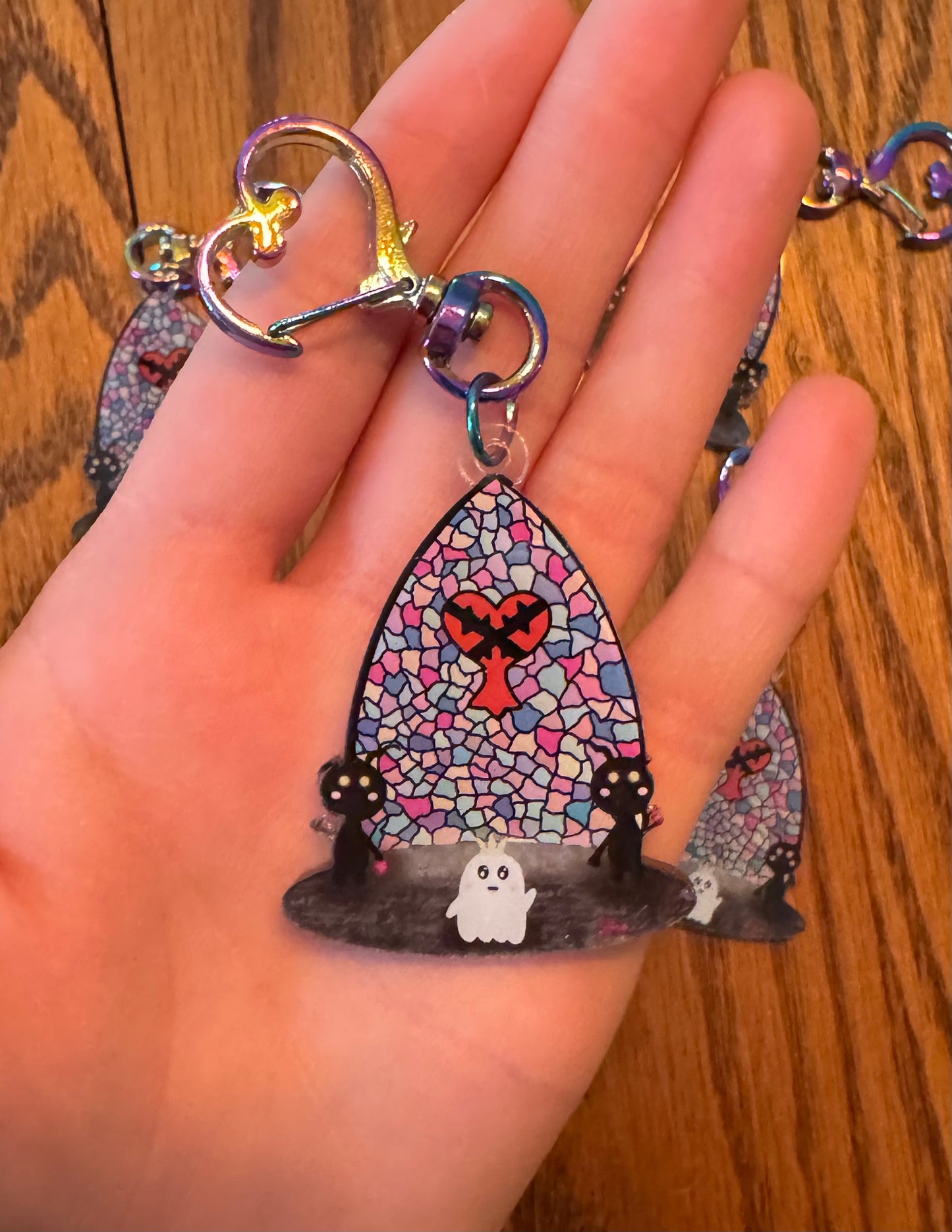 Stained Glass Shadow and Ghost Friend Epoxy Keychain