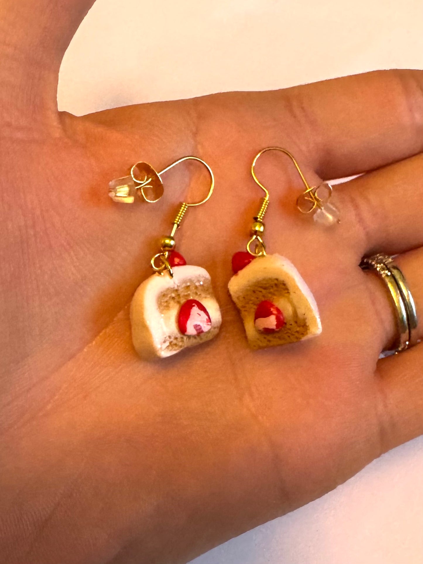Clay Strawberry Cake Slice Earrings