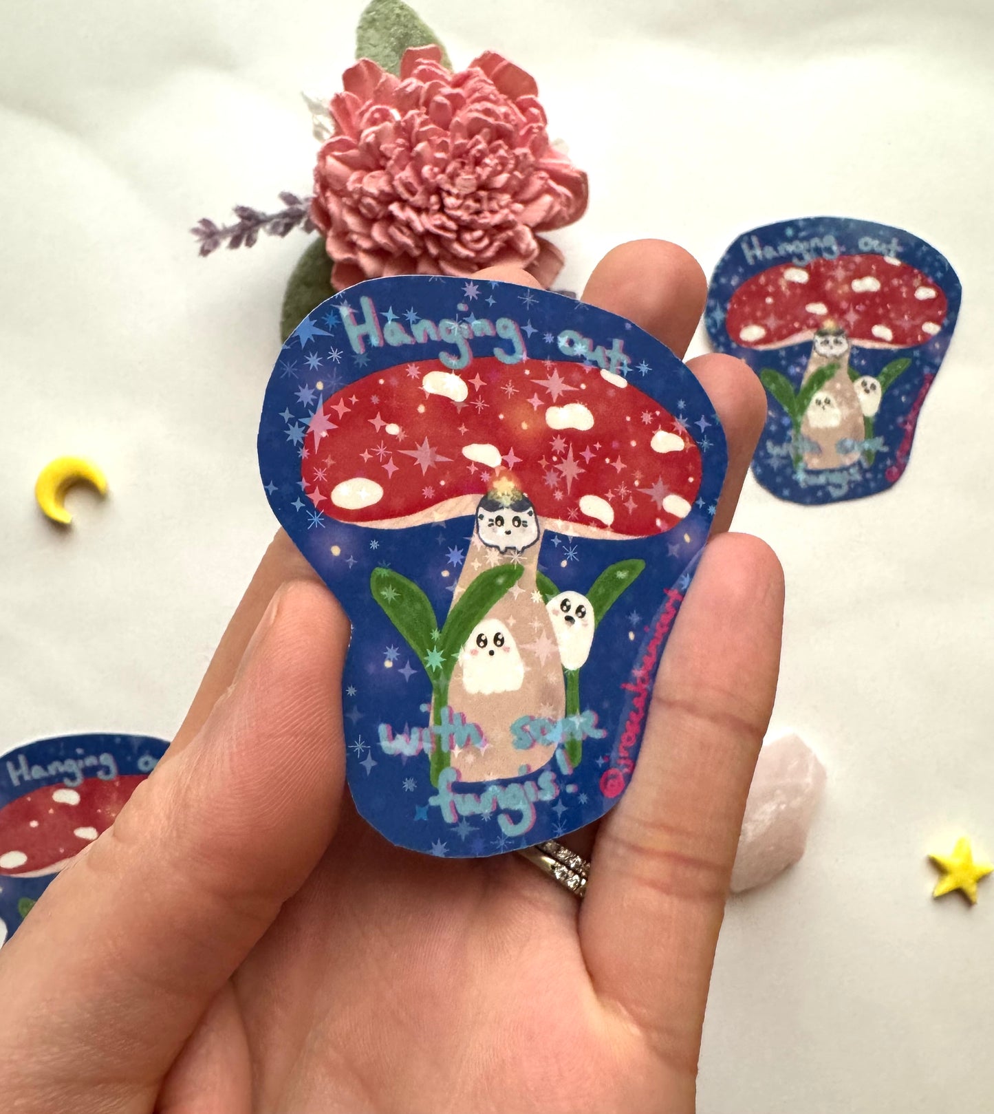 Hanging Out with Some Fungis Sparkly Vinyl Sticker