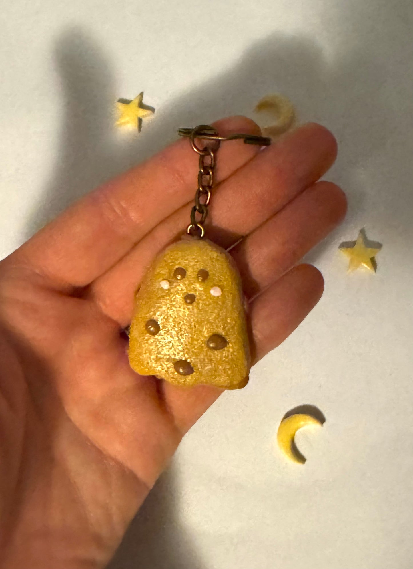 Chocolate Chip Pancake Clay Ghost Keychain