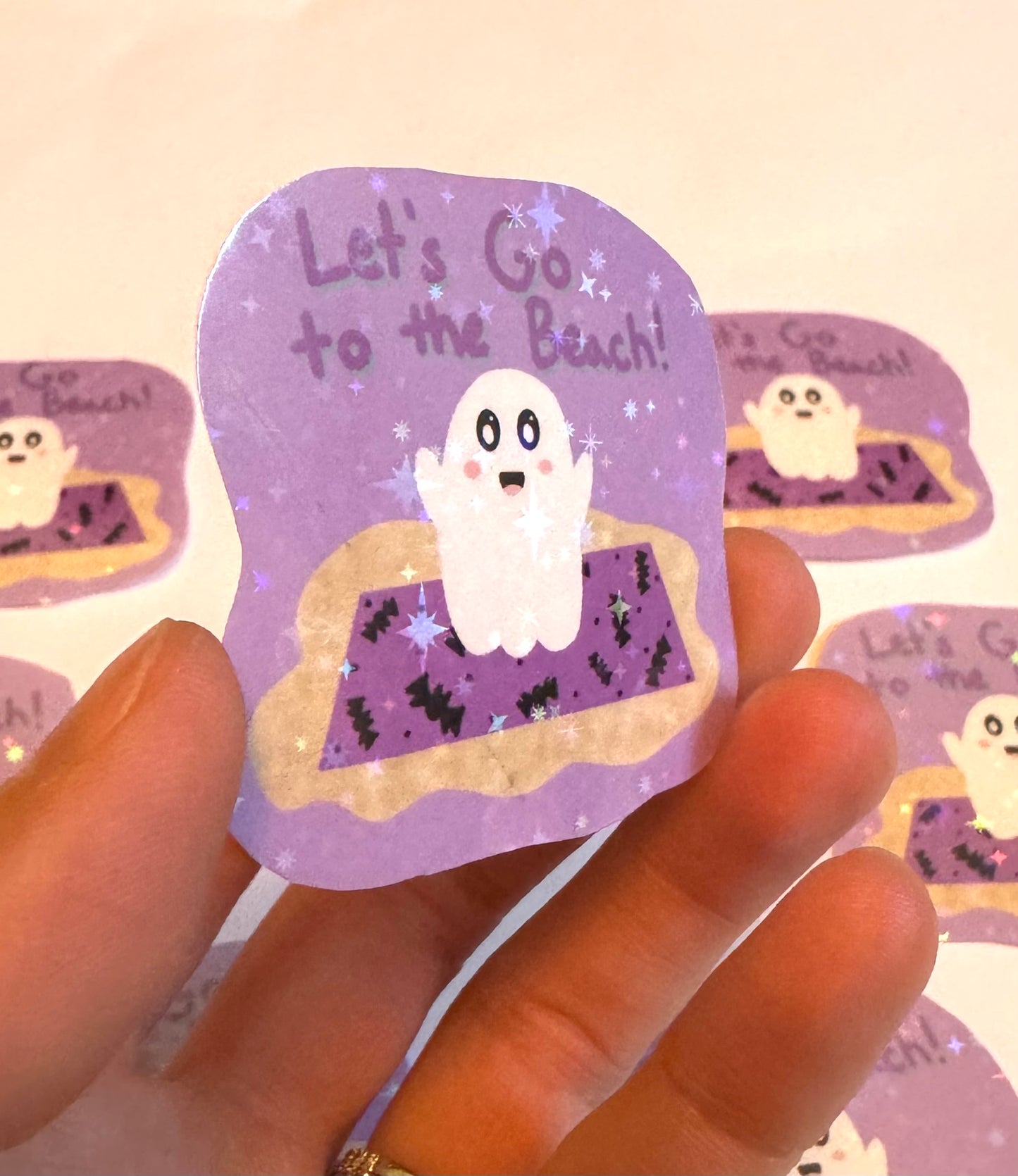 Let’s Go to the Beach Boo Sparkly Holographic Vinyl Sticker