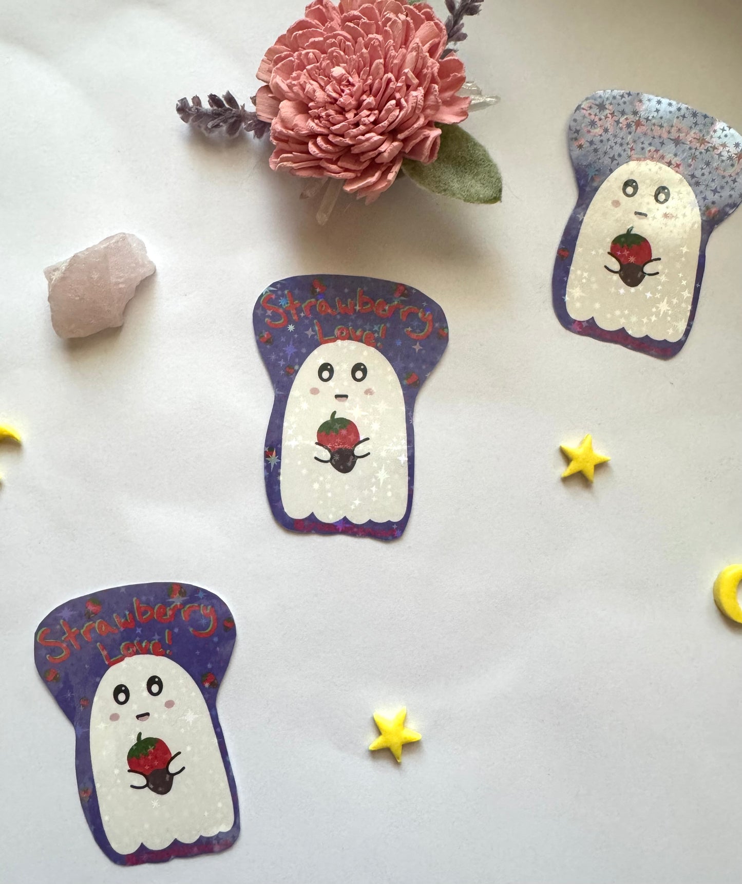 Strawberry Love And Ghosts Sparkly Vinyl Sticker