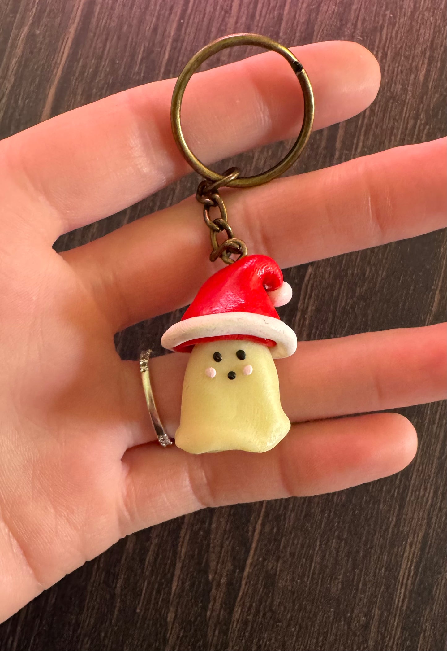 Santa Hat Ghost Clay Keychain