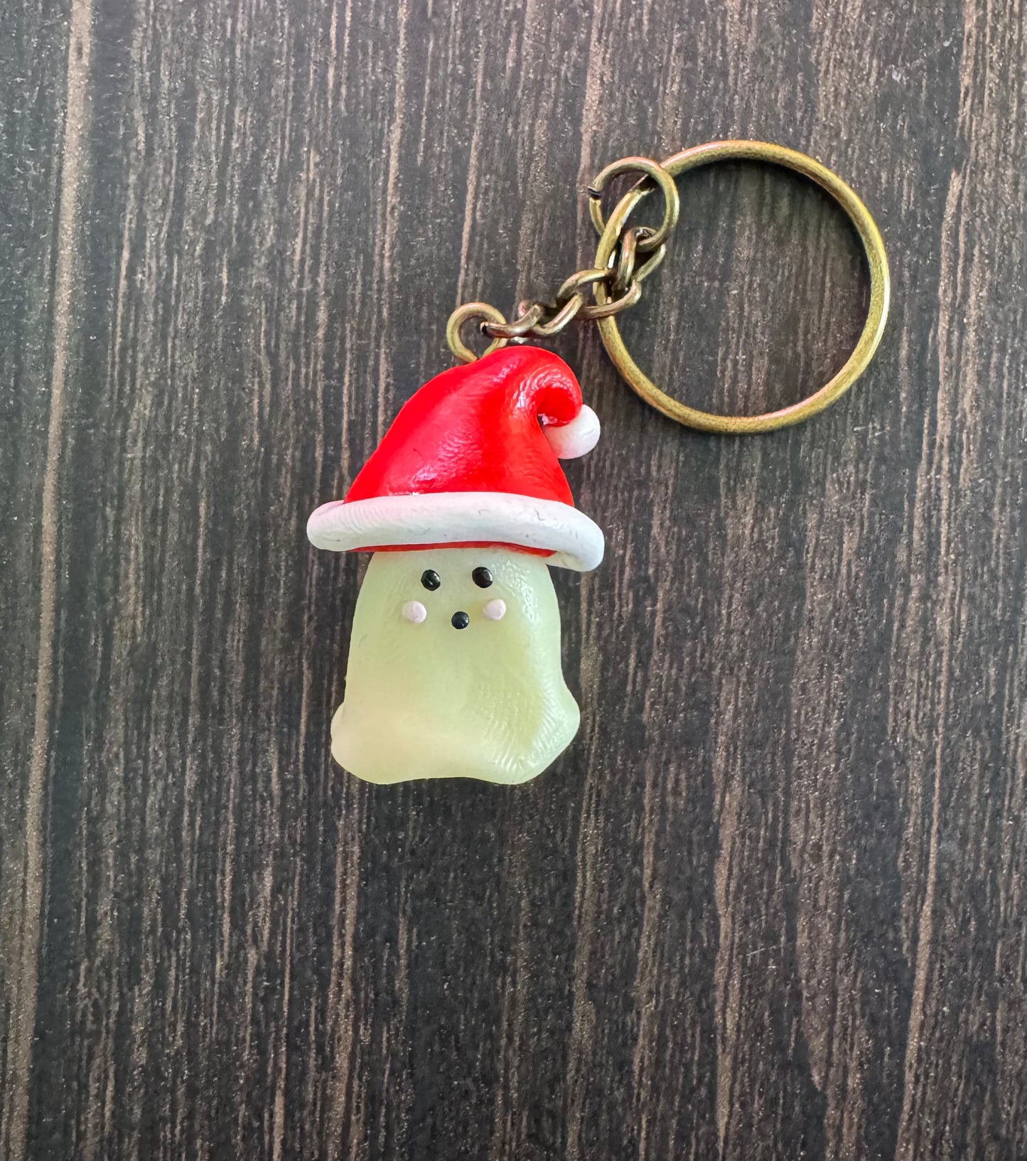 Santa Hat Ghost Clay Keychain